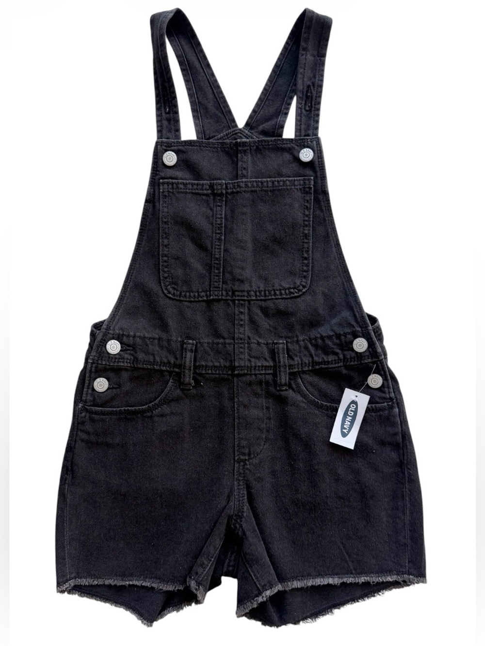 NWT Old Navy Black Denim Overall Shorts size 10/12